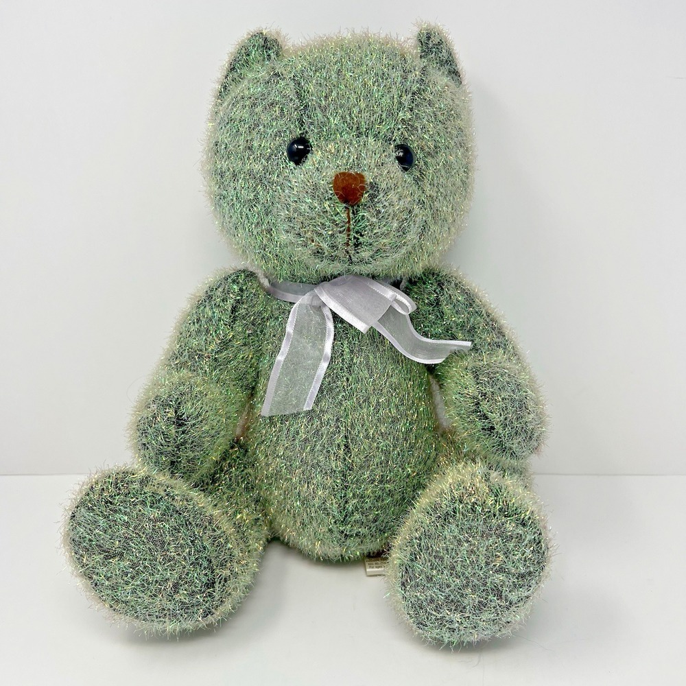 Sugar Loaf Teddy Bear Small Green Sparkly Glitter Tinsel Plush Toy